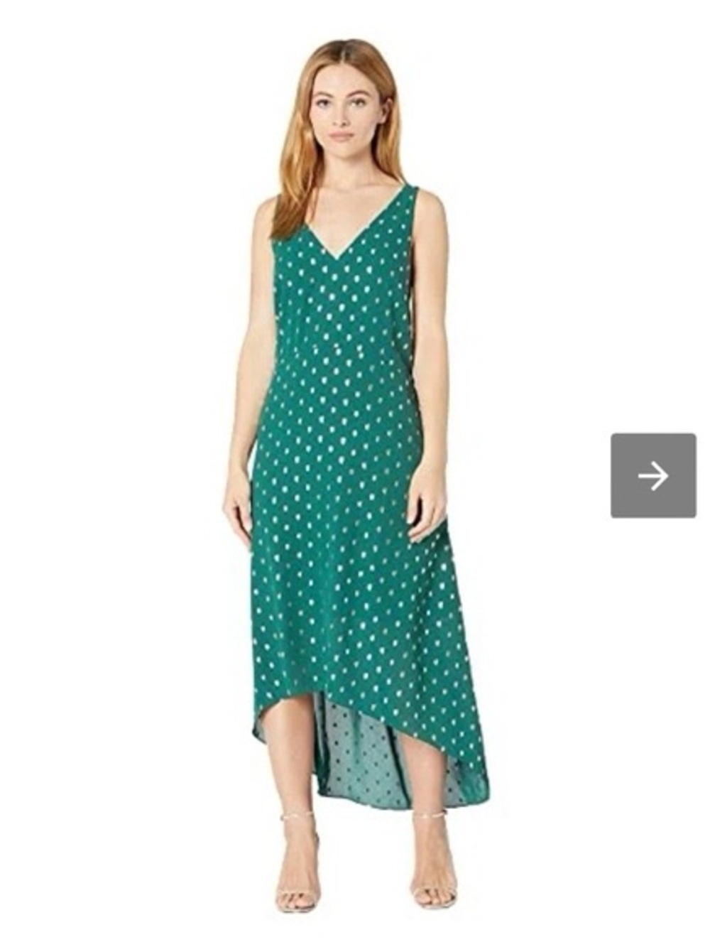 Ted Baker London Emerald Green Metallic Dot V-Neck High-Low Dress
